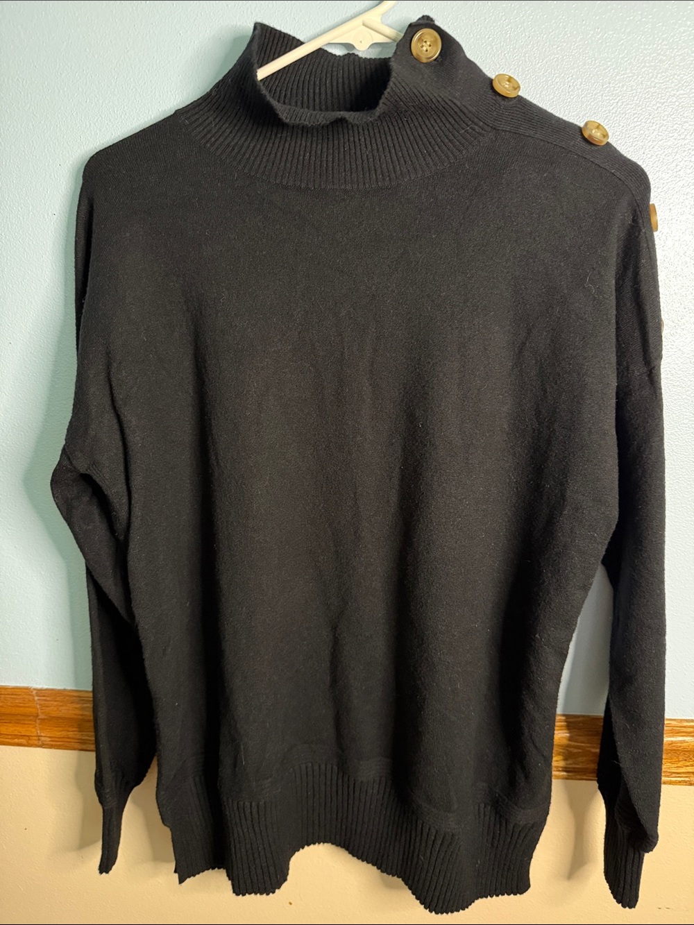 Staccato Black Mock Neck Button Shoulder Knit Sweater Size L